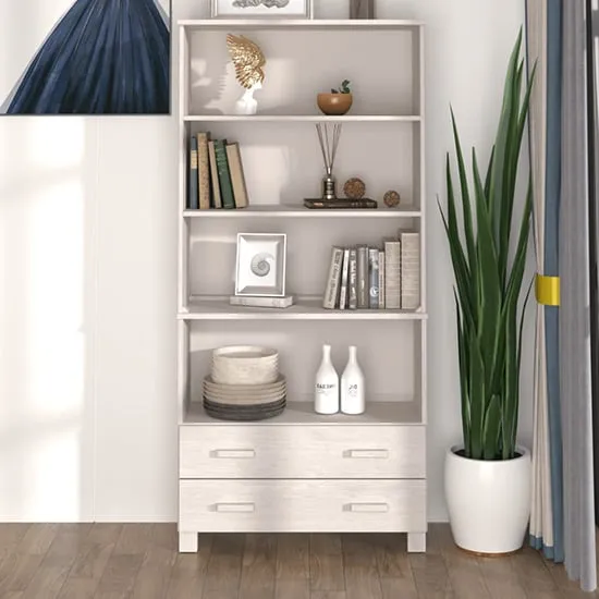 Nalren Bookcase with 2 Drawers - White, Pinewood image