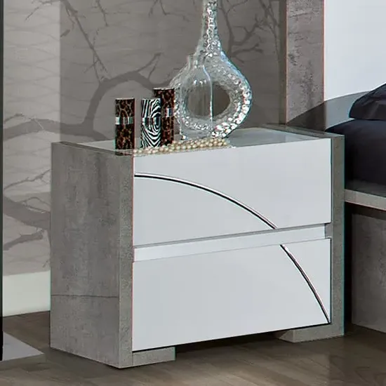 Namilon Bedside Cabinet - White, Grey Marble Effect image