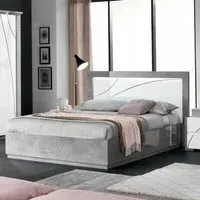 Namilon LED Double Bed Frame - White, Grey Marble Effect