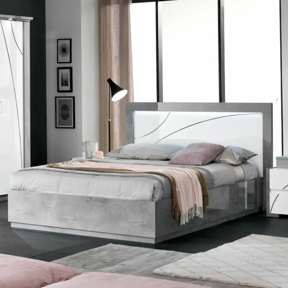 Namilon LED Double Bed Frame - White, Grey Marble Effect image