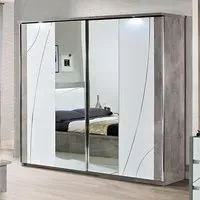 Namilon LED Mirrored Sliding Wardrobe - White, Grey Marble
