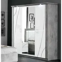 Namilon LED Mirrored Wardrobe 4 Doors - White, Grey Marble