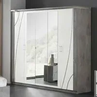 Namilon LED Mirrored Wardrobe 5 Doors - White, Grey Marble
