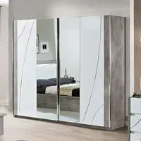 Namilon Mirrored Sliding Door Wardrobe - White, Grey Marble