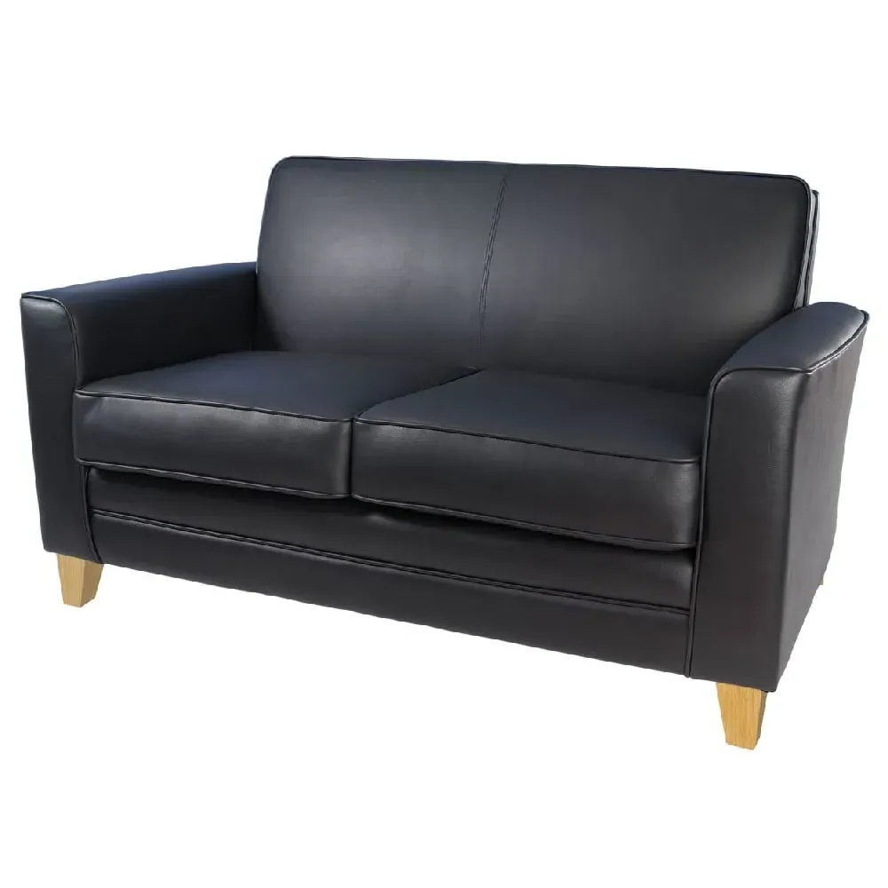 Nampa 2-Seater Leather Sofa - Black, Oak image