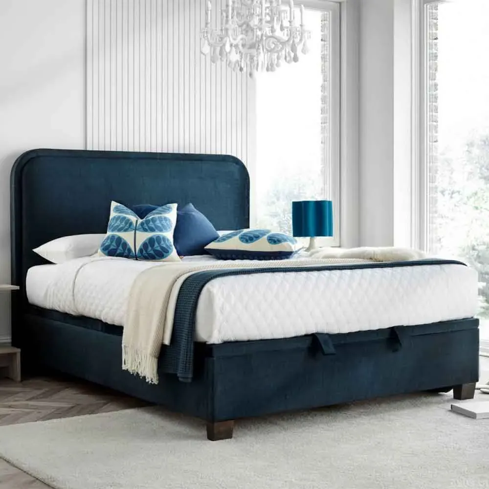 Nampa King Size Ottoman Bed with Storage - Deep Ocean, Fabric