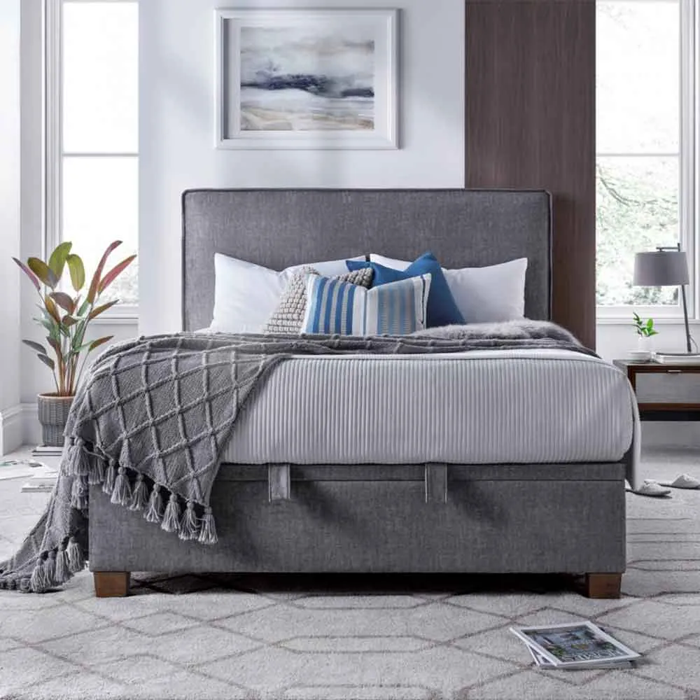 Nampa King Size Ottoman Bed with Storage - Vogue Grey, Fabric