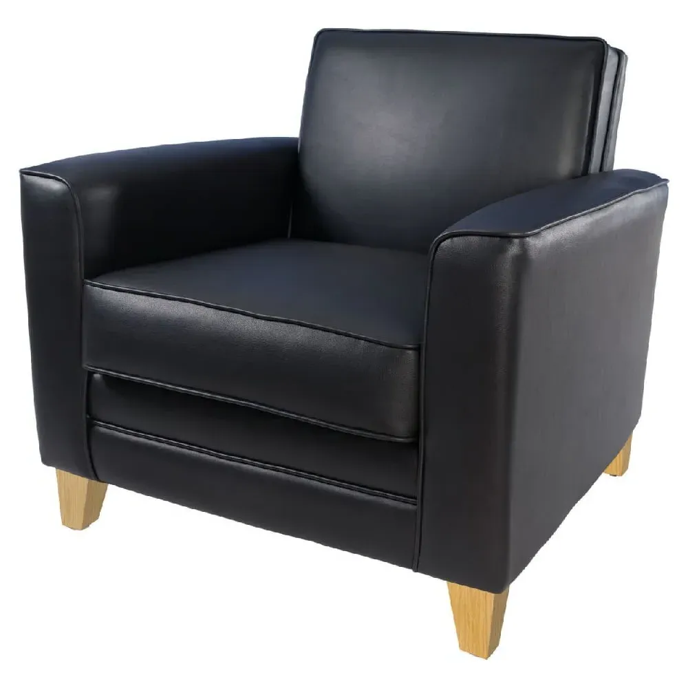 Nampa Leather Armchair - Black, Oak