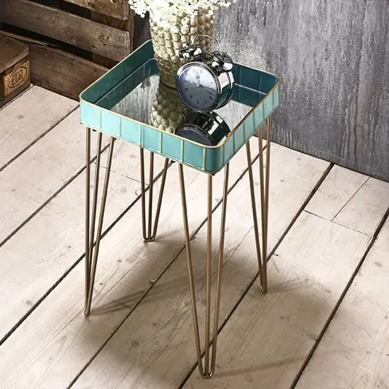 Nampa Mirrored Side Table - Turquoise, Metal image