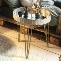 Nampa Round Mirrored Side Table - Taupe, Metal