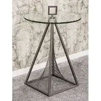 Nampa Round Side Table - Clear Glass, Grey Metal