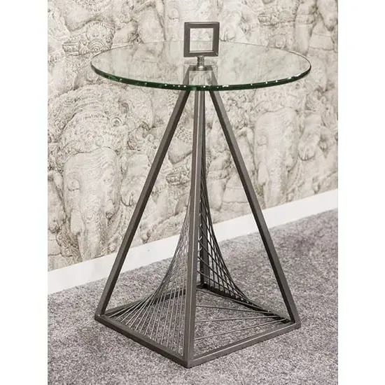 Nampa Round Side Table - Clear Glass, Grey Metal