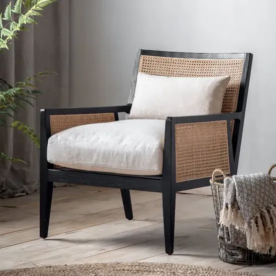 Naperville Wooden Armchair - Black, Cream image