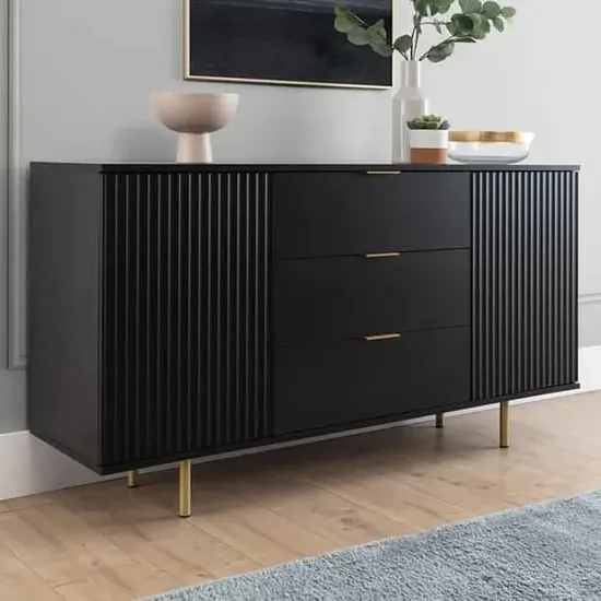 Naples Sideboard with 2 Doors 3 Drawers - Black