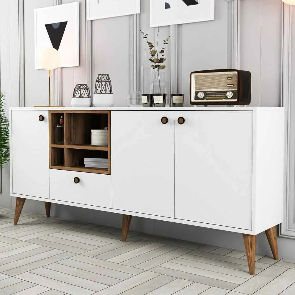 Napoli 4-Door Sideboard - White, Walnut product