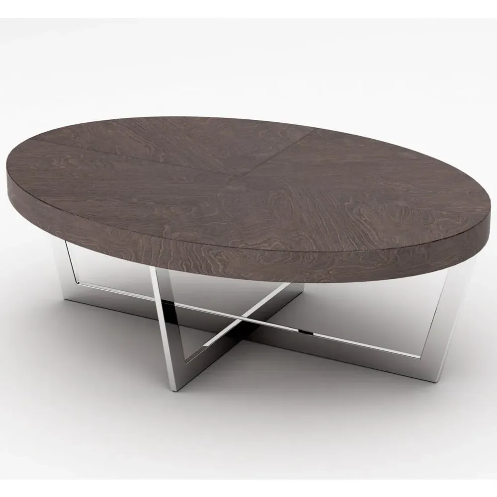 Napoli Oval Coffee Table with Steel Base - Acorn