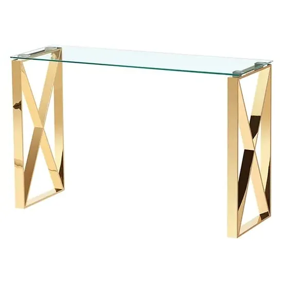 Nardo Clear Glass Console Table - Gold, Metal