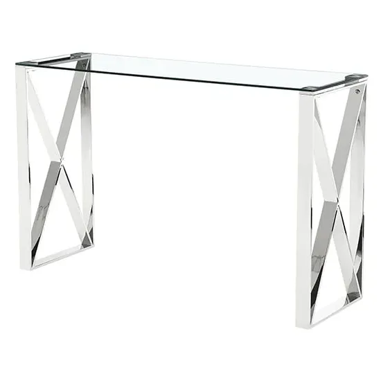 Nardo Clear Glass Console Table - Silver, Metal
