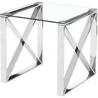 Nardo Clear Glass Lamp Table - Silver, Metal