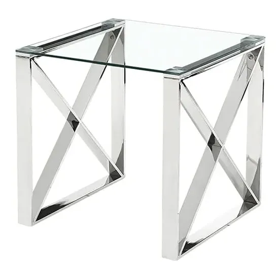 Nardo Clear Glass Lamp Table - Silver, Metal image