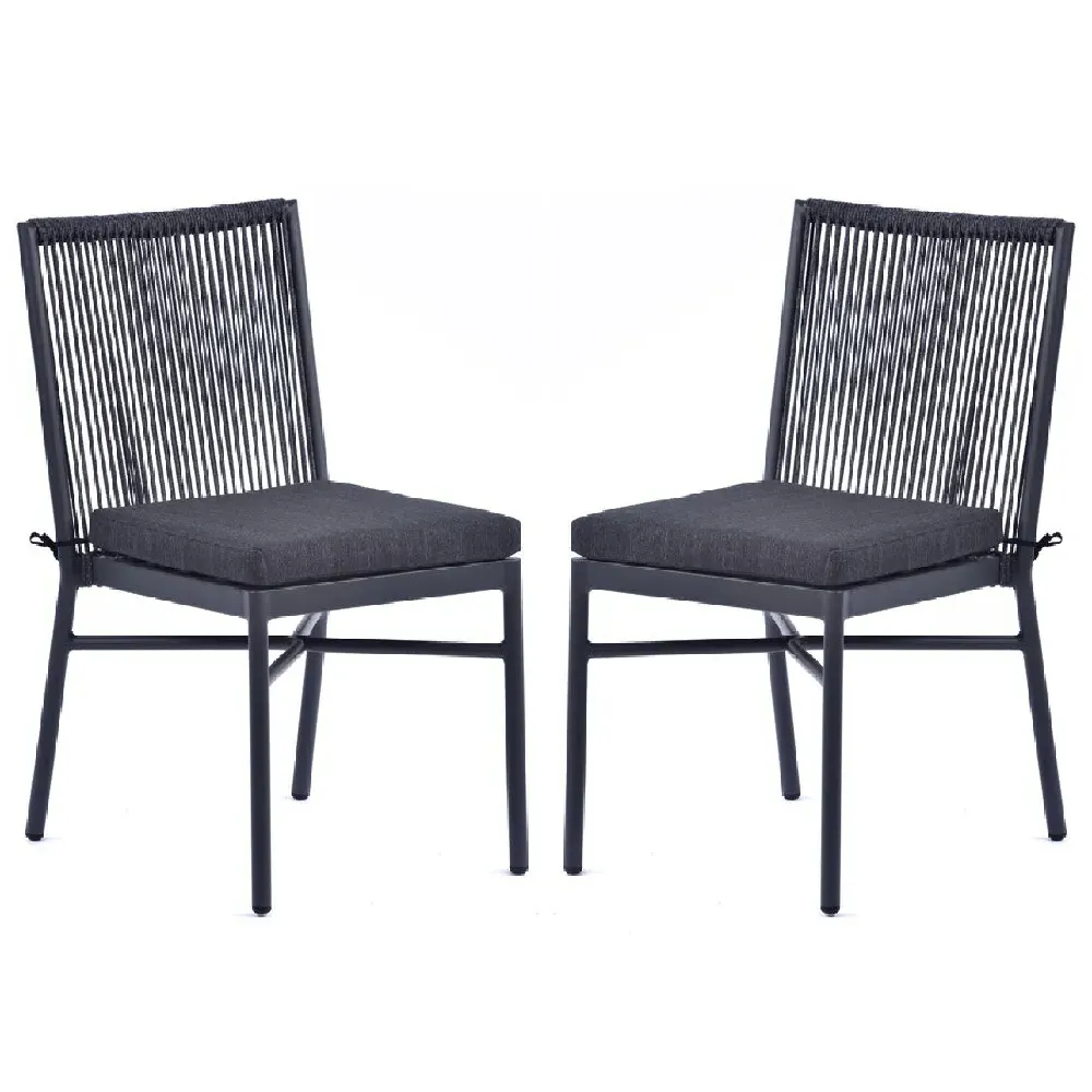 Nardo Outdoor Side Chairs with Metal Frame, Pair - Grey, Weave product