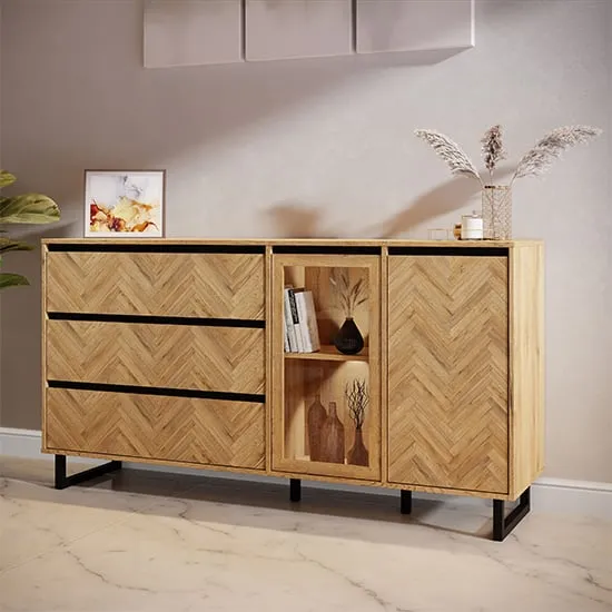 Narva Wooden Sideboard 2 Doors 3 Drawers - Spica Oak