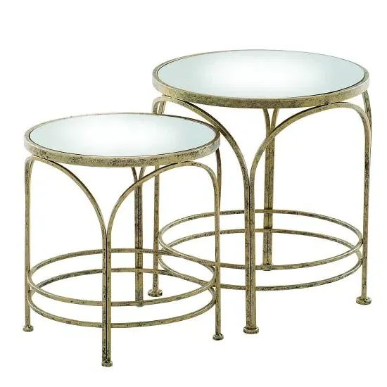 Nathan Round Nesting Tables - Mirror, Antique Metal