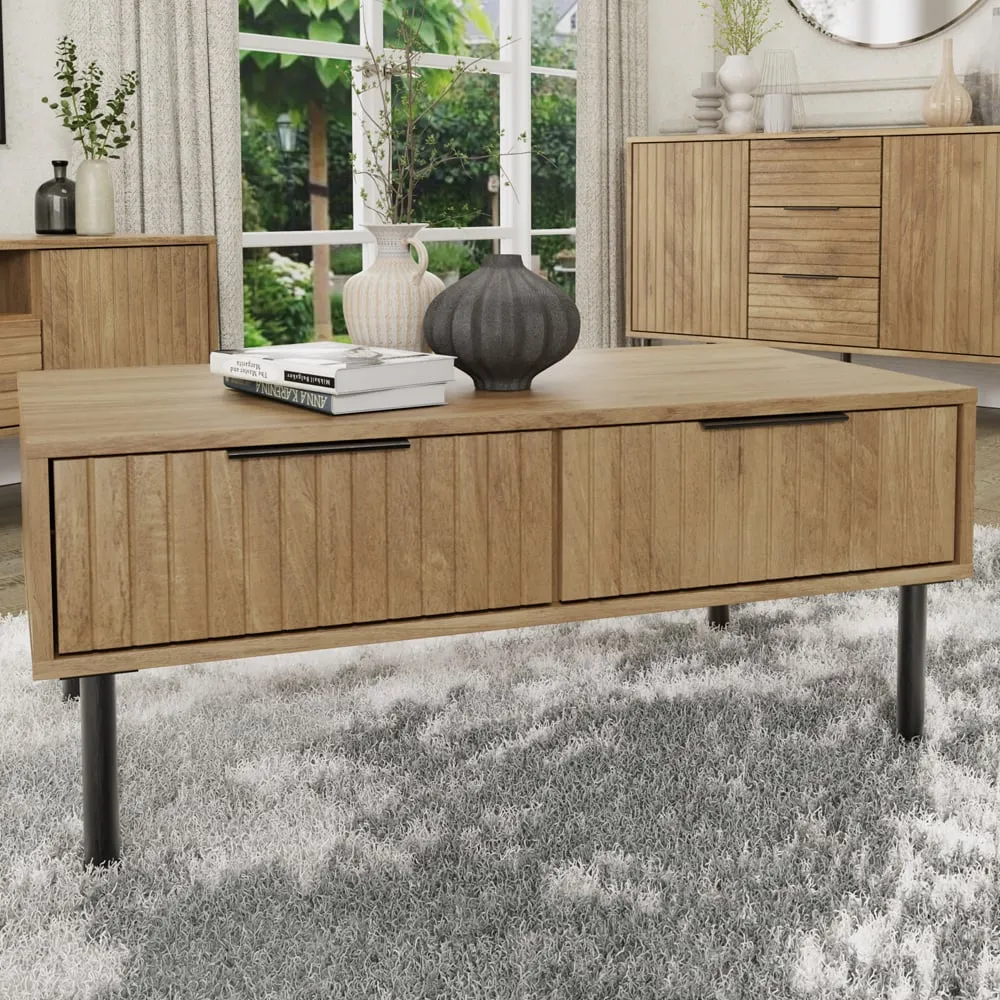 Natick Coffee Table with 2 Drawers - Oak, Wood