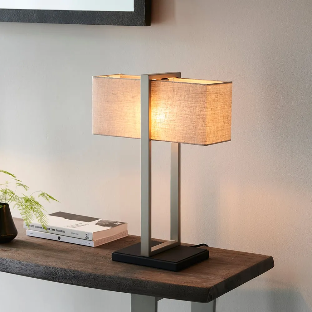 Natick Fabric Table Lamp - Natural, Satin Nickel image