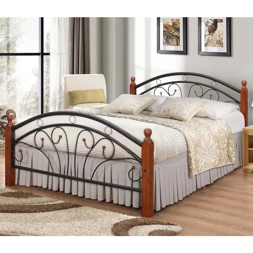 Natick King Size Bed Frame with Wooden Pillar - Dirty Oak