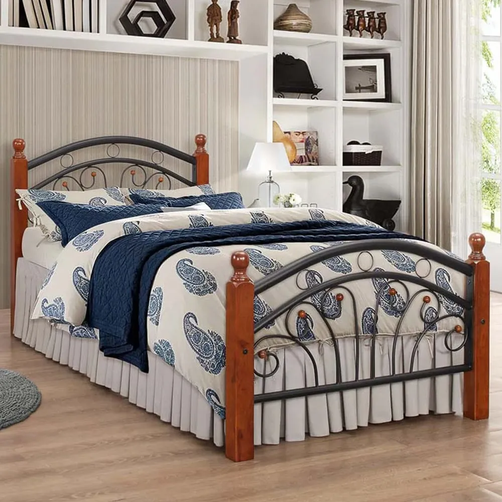 Natick Single Bed Frame with Wooden Pillar - Dirty Oak image