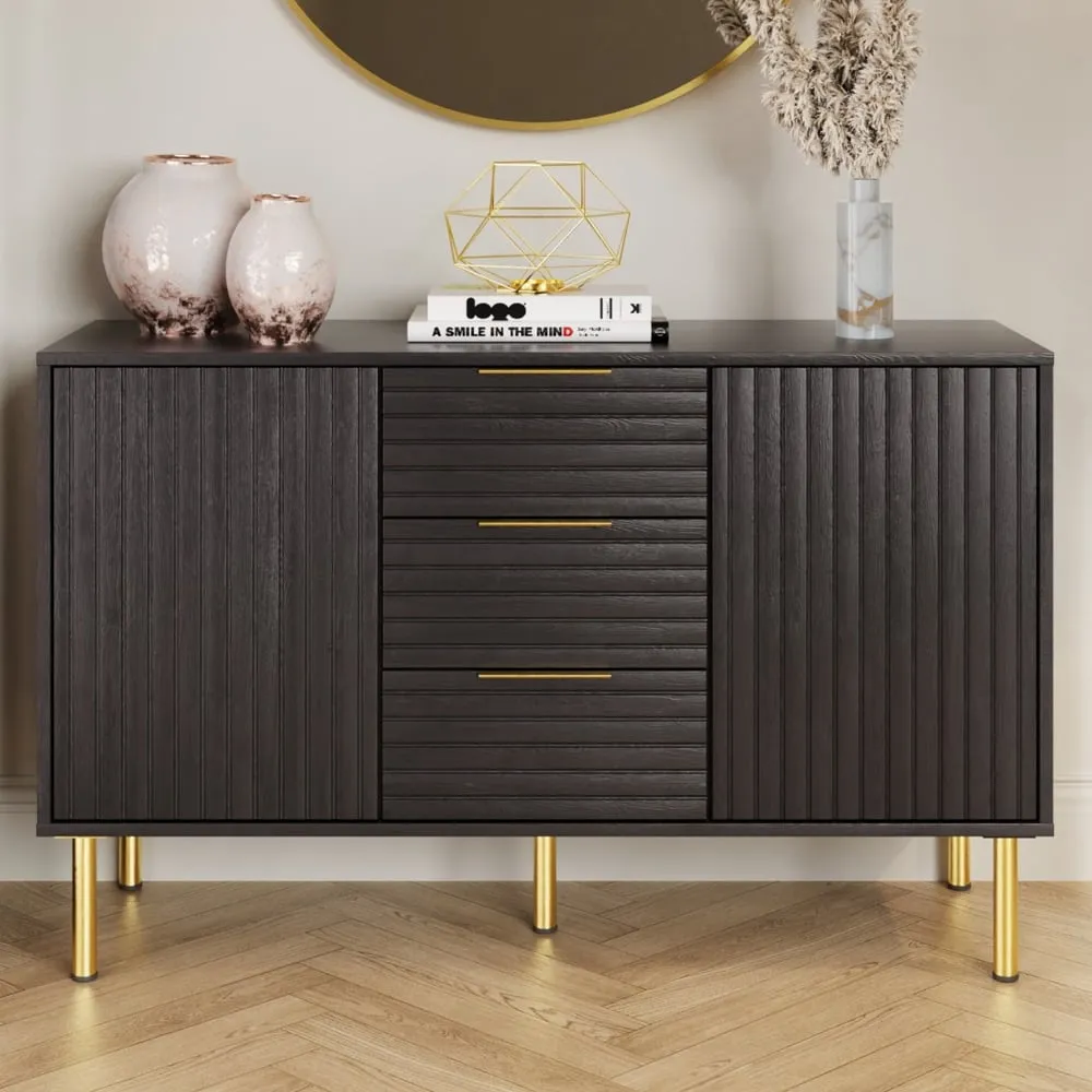 Natick Wooden Sideboard with 2 Doors 3 Drawers - Black image