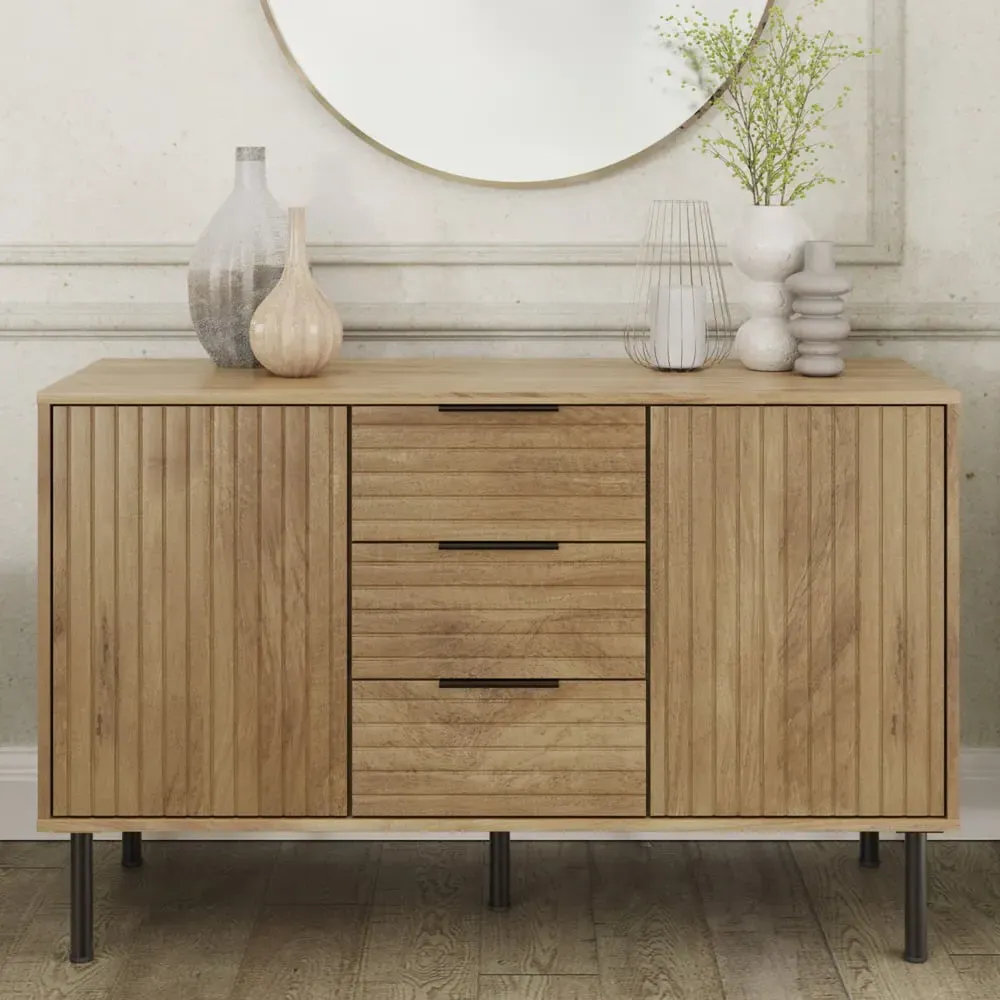 Natick Wooden Sideboard with 2 Doors 3 Drawers - Oak