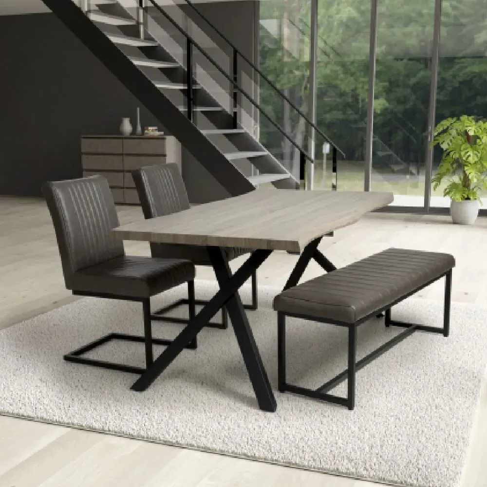 Natore Dining Table with Bench and 2 Aboba Chairs - Grey