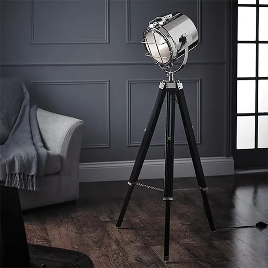 Nautical Tripod Floor Lamp - Polished Nickel, Black product
