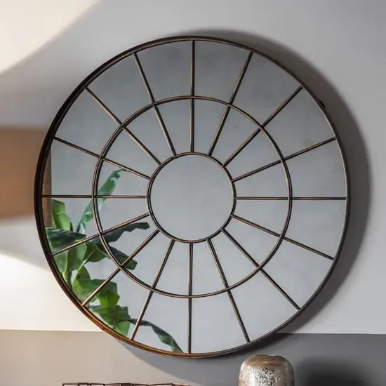 Nauvoo Round Wall Mirror - Bronze, Metal