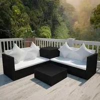 Neath 4 Piece Garden Lounge Set with Storage - Black, Rattan
