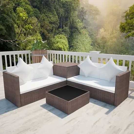 Neath 4 Piece Garden Lounge Set with Storage - Brown, Rattan