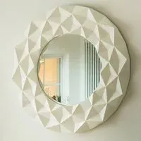 Necro Round Wall Mirror with 3D Frame - White, Polyresin