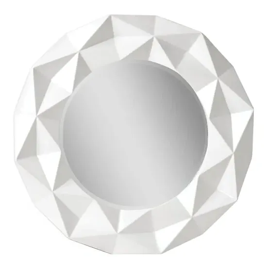 Necro Round Wall Mirror with 3D Frame - White, Polyresin