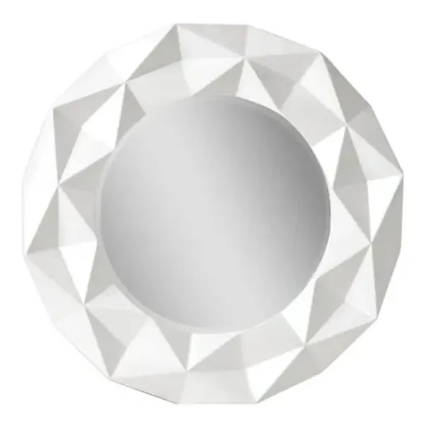 Necro Round Wall Mirror with 3D Frame - White, Polyresin product