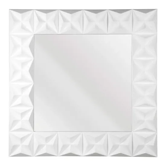 Necro Square Wall Mirror with 3D Frame - White, Polyresin
