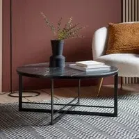 Nectar Round Coffee Table - Black, Marble