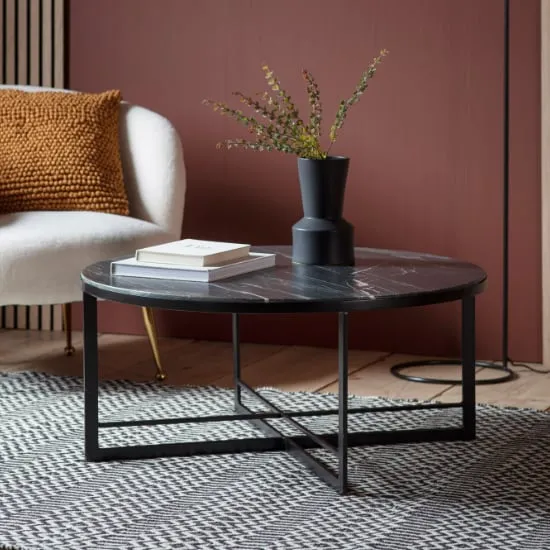 Nectar Round Coffee Table - Black, Marble image
