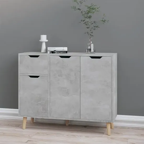Nedra Wooden Sideboard with 3 Doors 1 Drawer - Concrete Effect