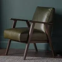 Neelan Leather Armchair with Wooden Frame - Green