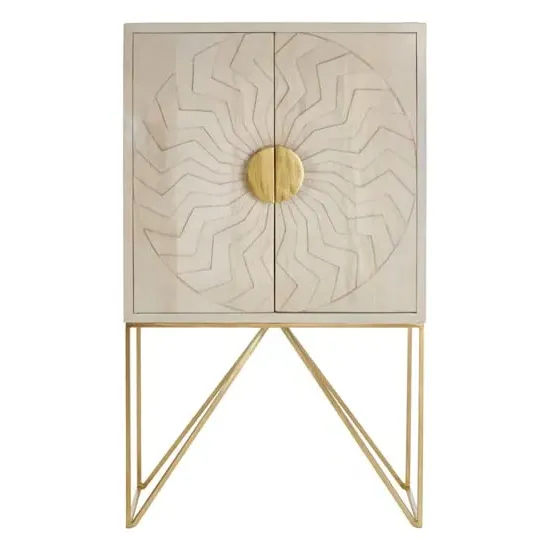 Nekkar Tall Storage Cabinet with 2 Doors - Whitewash, Mango Wood