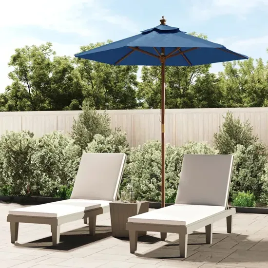 Nella Garden Parasol with Wooden Pole - Azure Blue, Polyester product