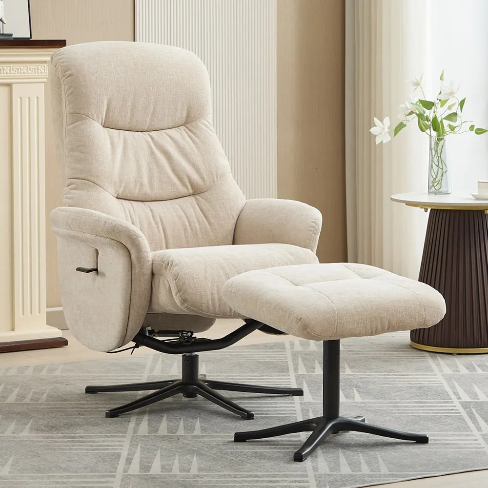 Nepean Swivel Recliner Chair with Stool - Barley, Fabric