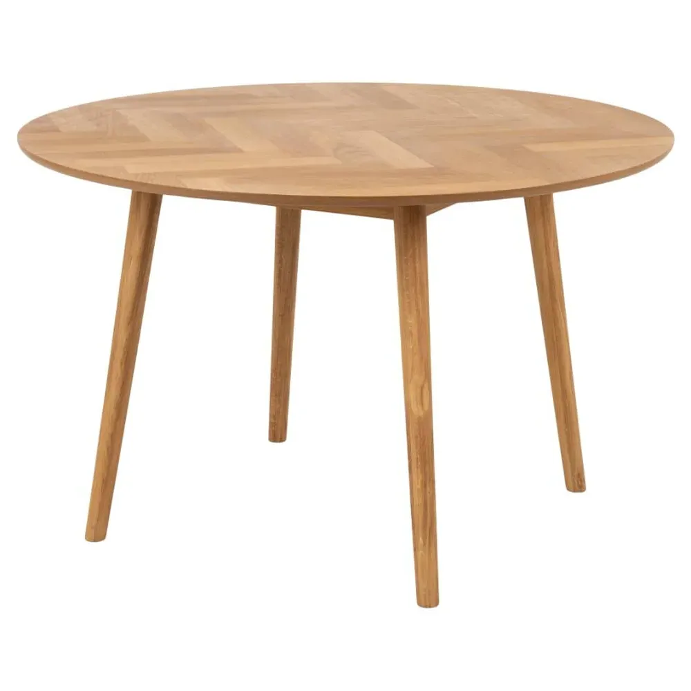 Nephi Round Dining Table with Herringbone - Oak